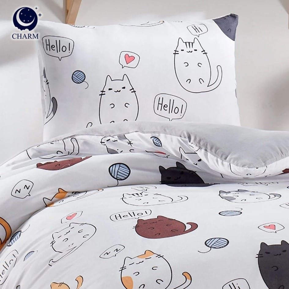 CHARM DREAMY ชุดผ้าปูที่นอน 3.5ฟุต 3ชิ้น ลาย CHUBBY CAT &ndash; ผ้าปูที่นอน พร้อมปลอกหมอน (ไม่รวมผ้านวม)